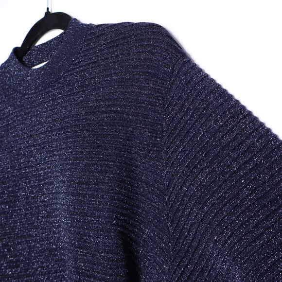 MICHELLE MASON Metallic Twist Ribbed Sweater Navy Asymmetric Hem Women's P/US 2 - Picture 8 of 13